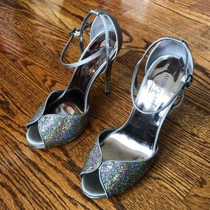 Pewter & sparkle AUDREY BROOKE peep toe heels